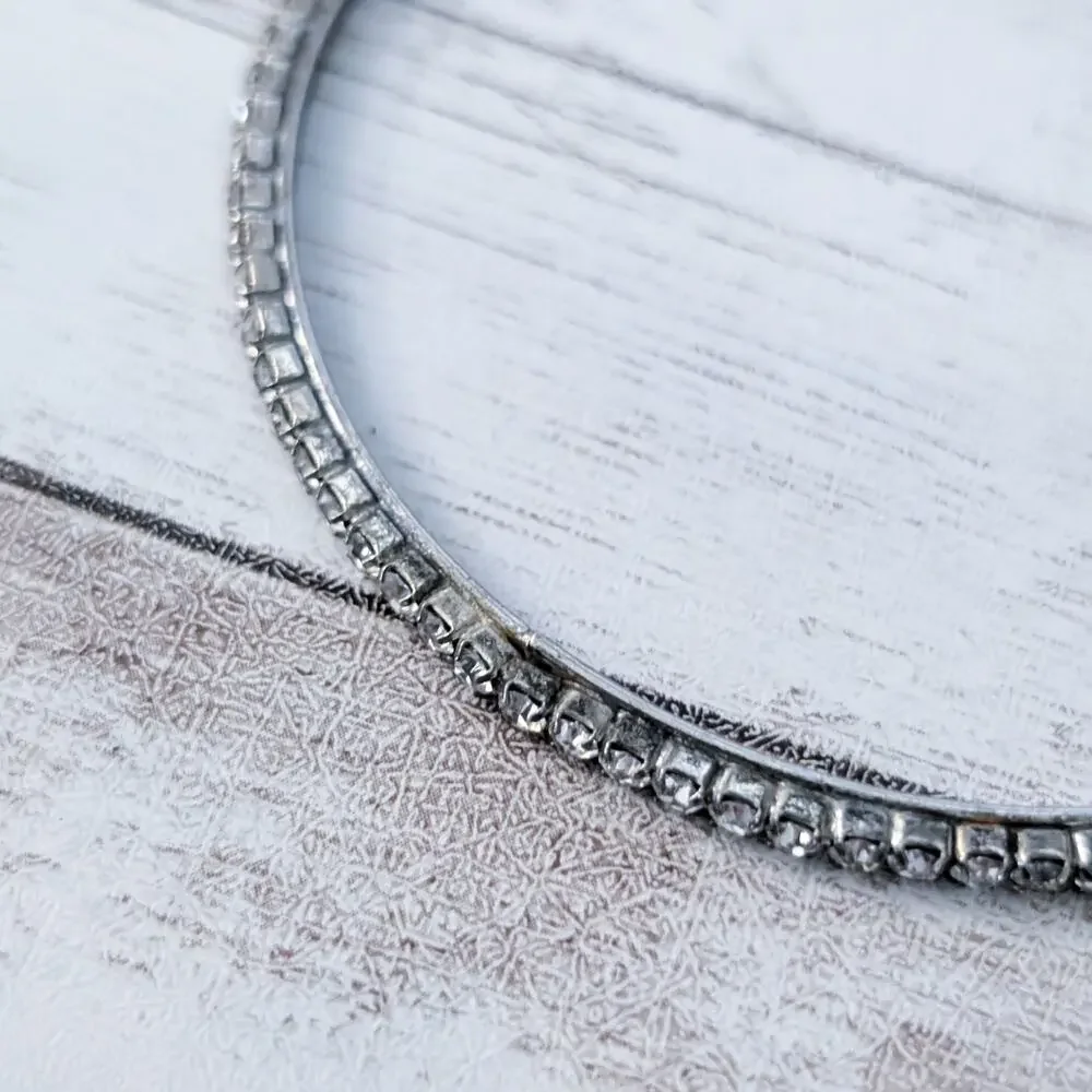 Clear Gem Bangle Bracelet - Tarnished Metal